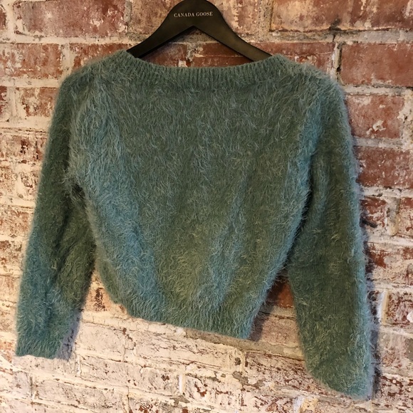 American Apparel Cali Sun & Fun Seafoam Green Cropped Fuzzy Sweater, Medium - Picture 4 of 5